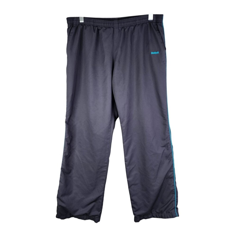 Mens Gray & Teal Reebok Athletic Pants 100% Polyester Elastic Drawstring Waist M